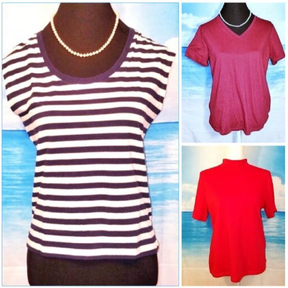 Set Lot of 3 Woman's TUNIC Tops ASSORTED COLORS Lands End Rafell shirts size MED
